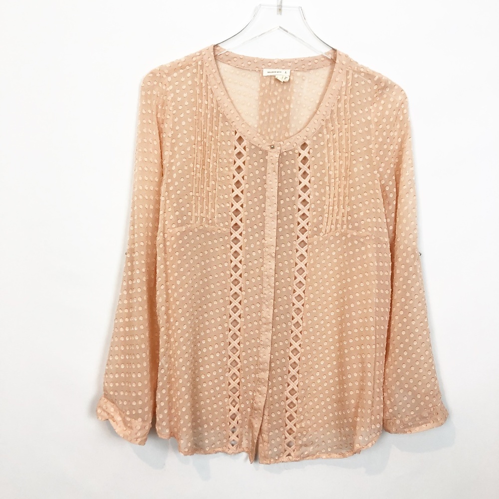 Meadow Rue Adoria Peach Sheer Silk Blouse Medium